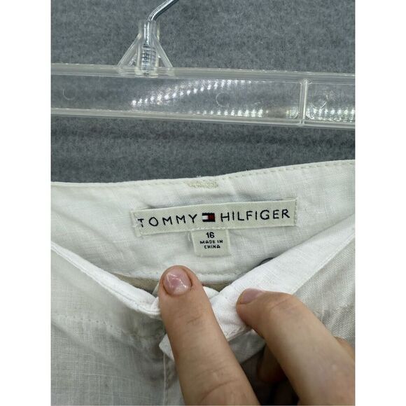 Tommy Hilfiger Y2K Womens White Linen Straight Zip Leg Cargo Pants Size 16 - Picture 4 of 12